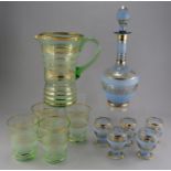 A circa 1950's glass part lemonade set, gilt bands, comprising jug and four beakers, height of jug