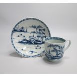 A Worcester Blue and White Coffee Cup and Saucer, painted with the Cannon ball pattern Date circa