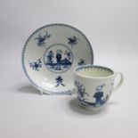 A Worcester Blue and White Coffee Cup and Saucer, painted with The Waiting Chinaman pattern Date