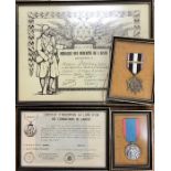Two framed medals of service with the French Army to Cpl Sydney Bowling of the A.S.C Horse Transport