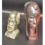 African Interest: a Rhodesian (Zimbabwe) carved ebony figure of a bust of a Woman together with a