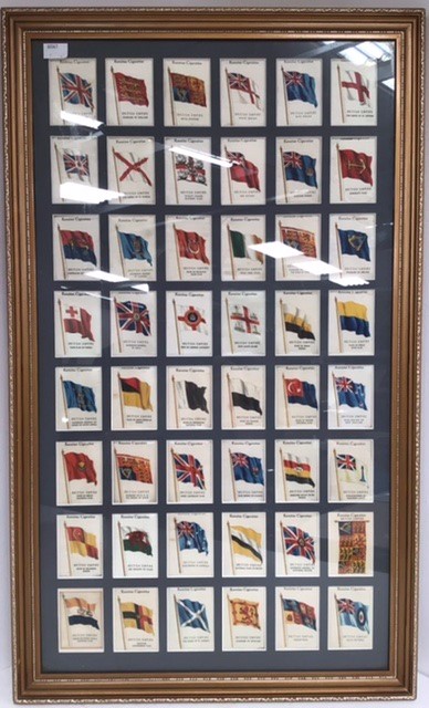 Kensitas cigarette silks of British Empire Flags, 48 in glazed and gilt frame. 30 x 18 inches.