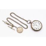 A silver W Morris & Co's  open faced pocket watch, white enamel dial, Roman numerals, subsidiary