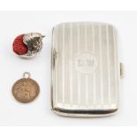 An early 20th Century silver cigarette case, machine engraved lines with mat and polished decoration