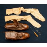 A pair of short brown ladies boots, ankle length with lace fastenings, 1890/1905 new and never