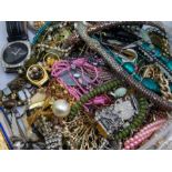 Large collection of costume jewellery including yellow metal items, white metal, marked silver, to