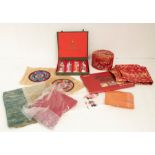 A collection of Chinese Tourist silk ware - scarves, handkerchief, circular boxes; dressing gown and