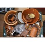 A collector's lot to include: Treen - bowls, apple shaped condiment boxes and covers, Tourist