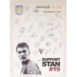 A signed Aston Villa, 'Support Stan #19' foam board, measuring 60cm x 84cm, printed photo with text,