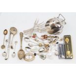 A small group of various silver spoons and a silver mounted letter opener, various dates and makers,