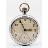 A Leonidas open faced military WW2 open faced pocket watch, cream dial, Arabic number markers and