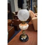 Late 19th Century table top oil lamp with funnel and shade