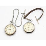 Two chrome plated vintage open faced pocket watches, to include a Smiths with number markers and