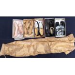 A collection of ladies vintage shoes to include a mink coloured pair of heeled knee leather boots,