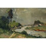 An early 20th cent oil on canvas landscape study, signed lower right