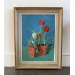 A 20th cent oil on canvas still life of tulips signed Stanley Miller