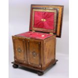 An early Victorian walnut sewing casket with drawers Faults
