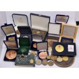 A collection of Philately interest awards including silver coins, bronze awards and simillar