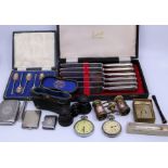 A collection of silver items, to include silver cigarette case, opera glasses, cheroot holders and