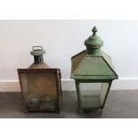 A Victorian green painted street lamp Lantern and a similar British Railway lamp