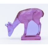 A Lalique Art glass paper weight in the form of a  deer, in frosted teal blue glass, the base