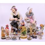 A pair of 19th cent staffordshire figures and similar pottery items