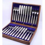 An oak cased silver plated cutlery set and a collection of various silver plated items