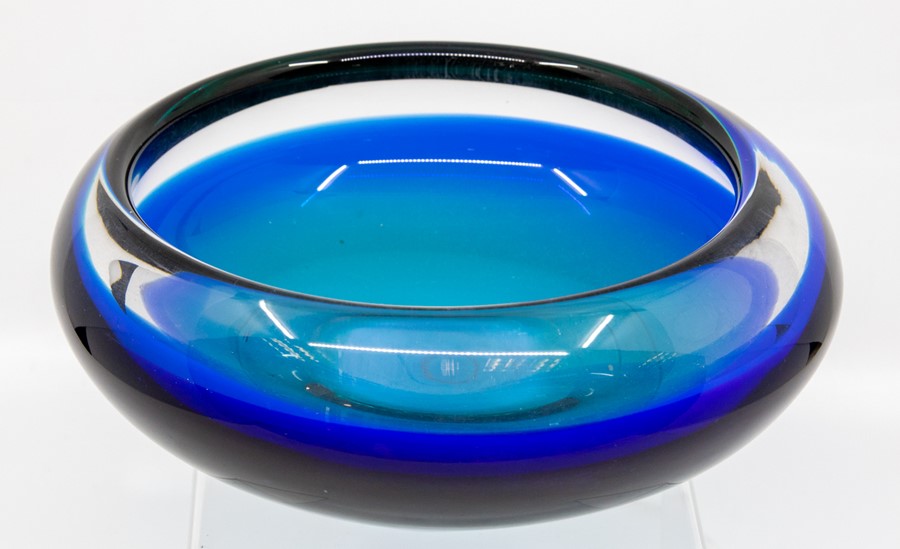 A Murano blue glass bowl, labelled V Nason & Co.,  Provenance  Baroness Boothroyd