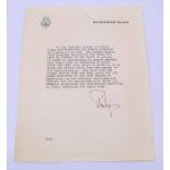 A signed letter from Prince Phillip on headed Buckingham palace paper with reference to the London
