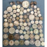 Collection of world silver coins includes a 1868 5 francs (holed)