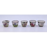 A collection of five Chinese enamel wine cups with European subjects