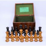 A fine quality weighted Jaques chess set -The Staunton Chess-Men GREEN label  Complete in orginal