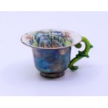 A Chinese silver miniature cup with finely painted enamel landscape interior  40g total gross ,