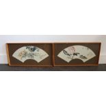Two framed Chinese fans with hand painted flowers accompanying Chinese poems  Provenance  Baroness