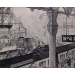 Grace Golden (1902-1993), watercolour Ink wash study  Train interest Paddington Gloucester