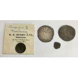 Charles I, 2 x Shillings mm Star and Triangle, Rose/Rose half Groat (clipped) and a Farthing  mm Lis