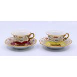 Two Mesisen porcelain cabinet cups and saucers