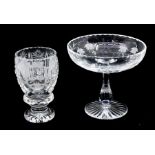 A modern cut glass large beaker / chalice, hobnail cut panels, the front engraved with Coat-of-Arms