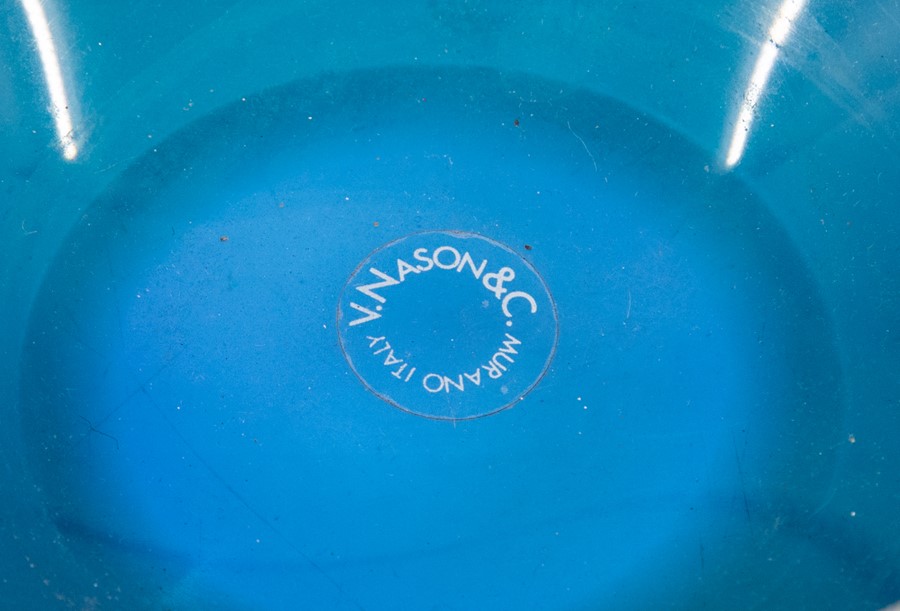 A Murano blue glass bowl, labelled V Nason & Co.,  Provenance  Baroness Boothroyd - Image 2 of 2