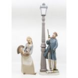 A Lladro figure of The Lamplighter, no: 5205 and Lladro figure of girl with a turkey (damages to