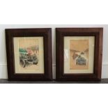 Two early 20th Automobilia interest Gouache studies of early racing cars, signed Del Bas , Oak