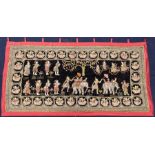 A large Burmese Kalaga textile wall hanging, the central section decorated with procession of