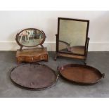Antique Toilet mirrors, A Georgian coopered tray and later Victorian tray Provenance from a Georgian
