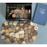 Uk & world coin/medallic/token collection in a tin money box.