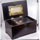 A 19th cent rosewood music box, playing on two bells in working state Condition good no damage to