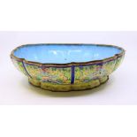 A large Yellow ground Chinese Qing dynasty butterfly bowl , lacking cover