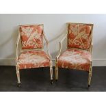 A pair of Regency period chairs , raised on brass casters. Provenance from an Irish county house