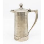 A presentation pewter beer jug and cover, the body with presentation inscription: ALL PARTY