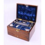 A 19th cent Rosewood vanity box, complete with bottles en suite