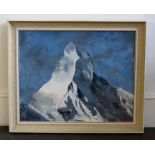 A 20th cent oil on canvas study of a mountain, signed Drew